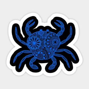 Mandala Crab (blue and black inverted) Sticker